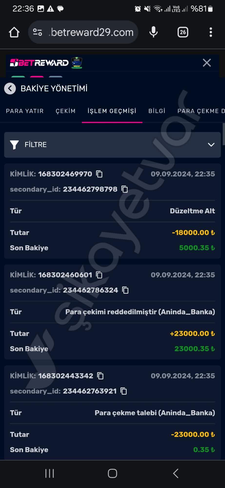 Betreward hesabıma giriş